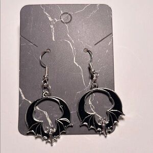 Black and Silver Bat Earrings